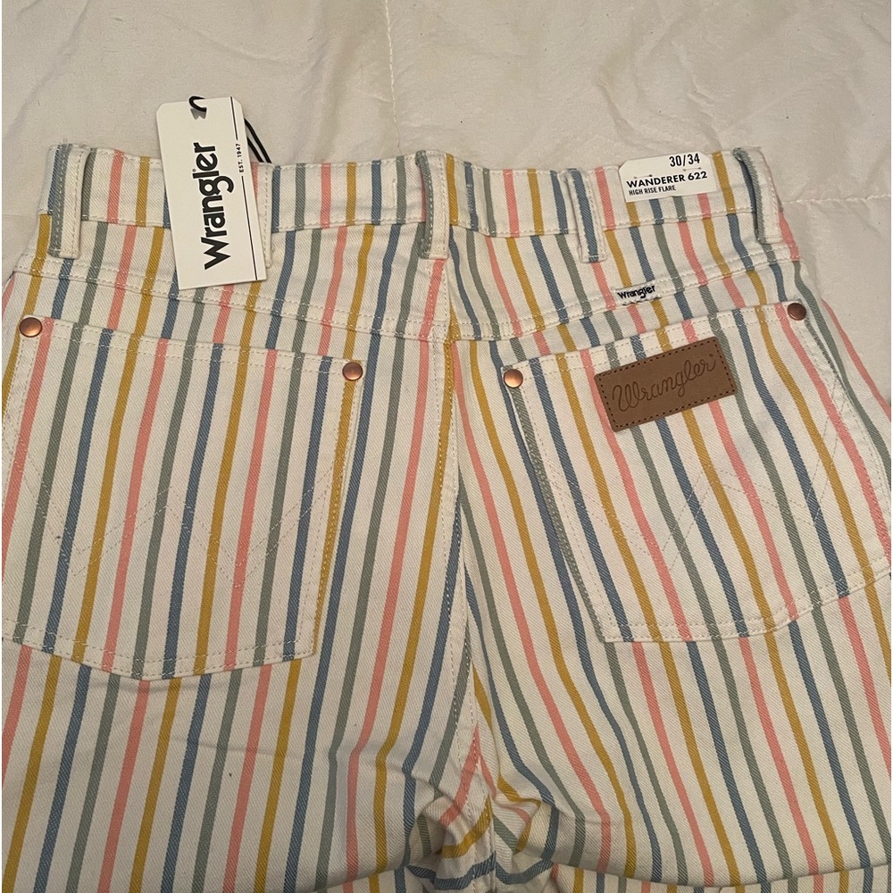 Wrangler Wanderer 622 High Rise Flare Jeans in Rainbow Stripe NWT